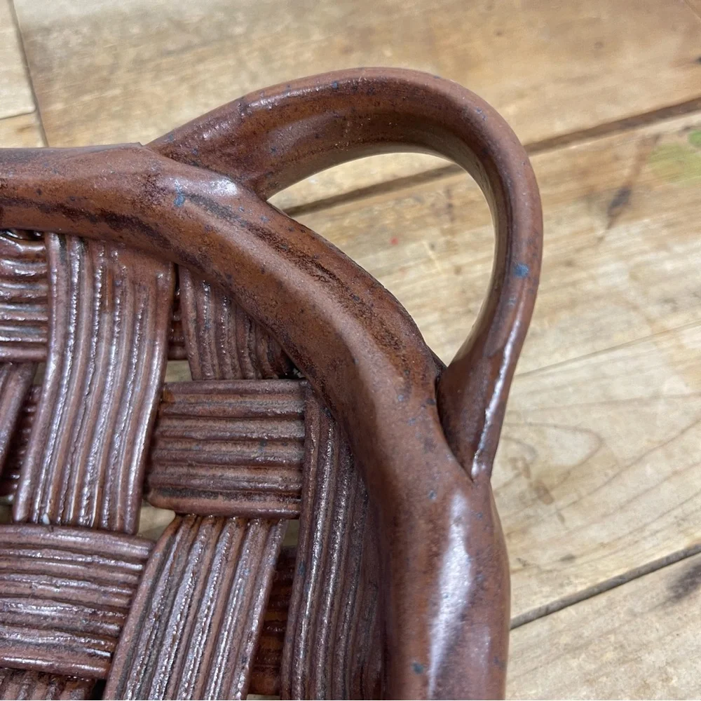 Parmentier Decors Woven Basketweave Ceramic Platter Vintage‎ Studio Pottery
